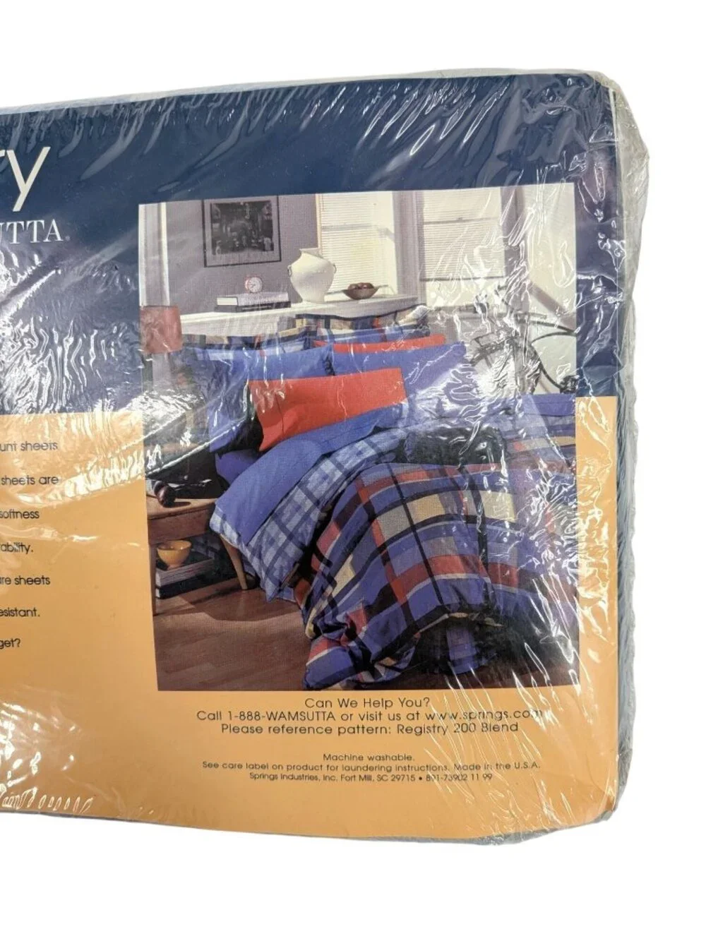 Vtg Registry Wamsutta Twin Sheet Set Plaid 200 Thread Count Coastal USA Sealed